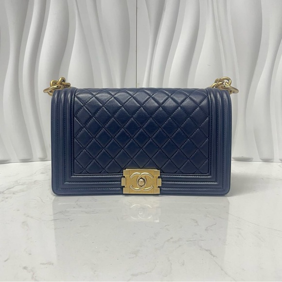 CHANEL Handbags - Chanel Boy Chanel Medium Flap Bag in Navy Quilted Leather